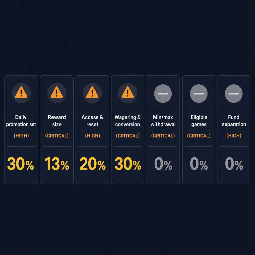 Full visual overview of all Kaboom77 daily bonus decision factors