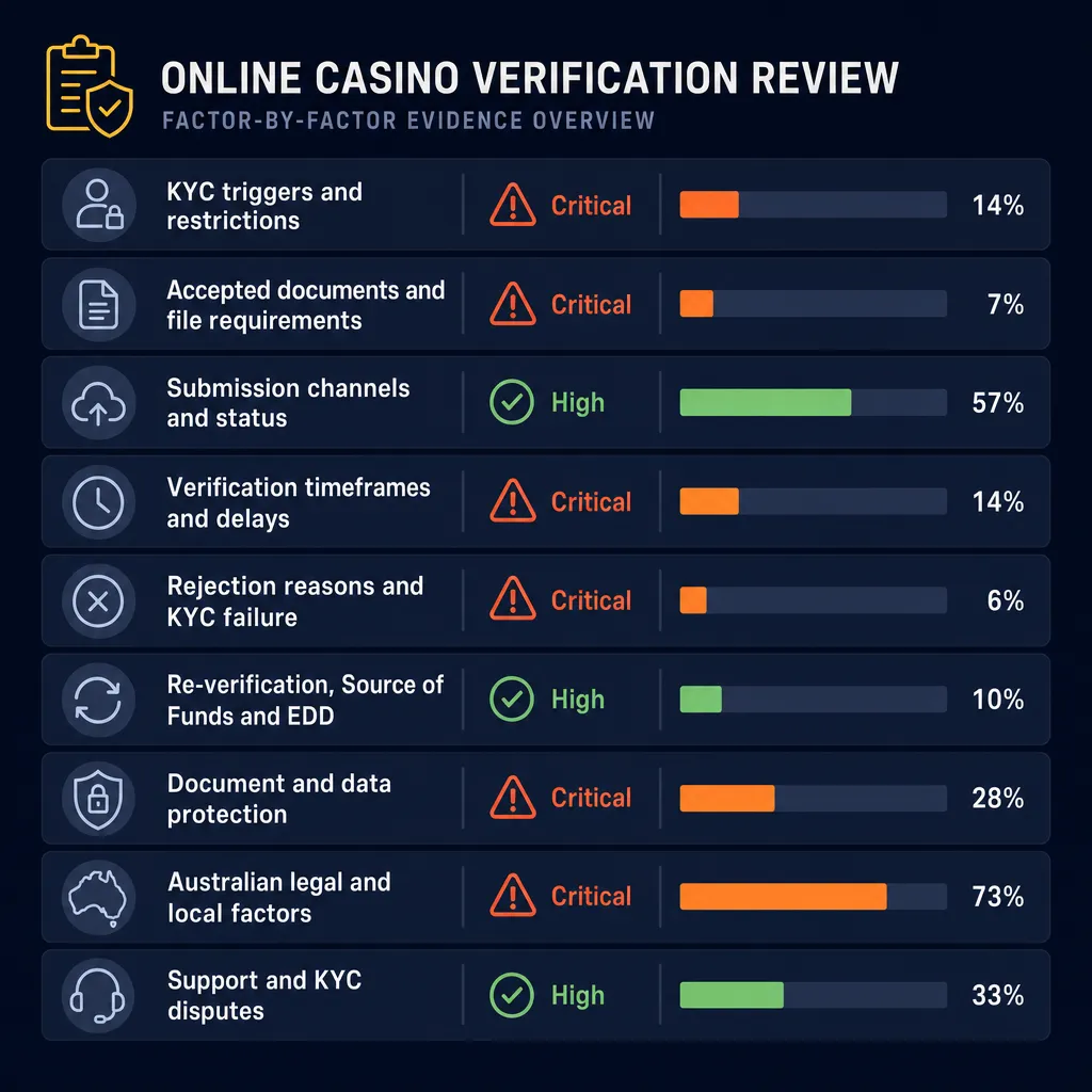 Full breakdown of nine Kaboom77 verification factors with confirmation levels