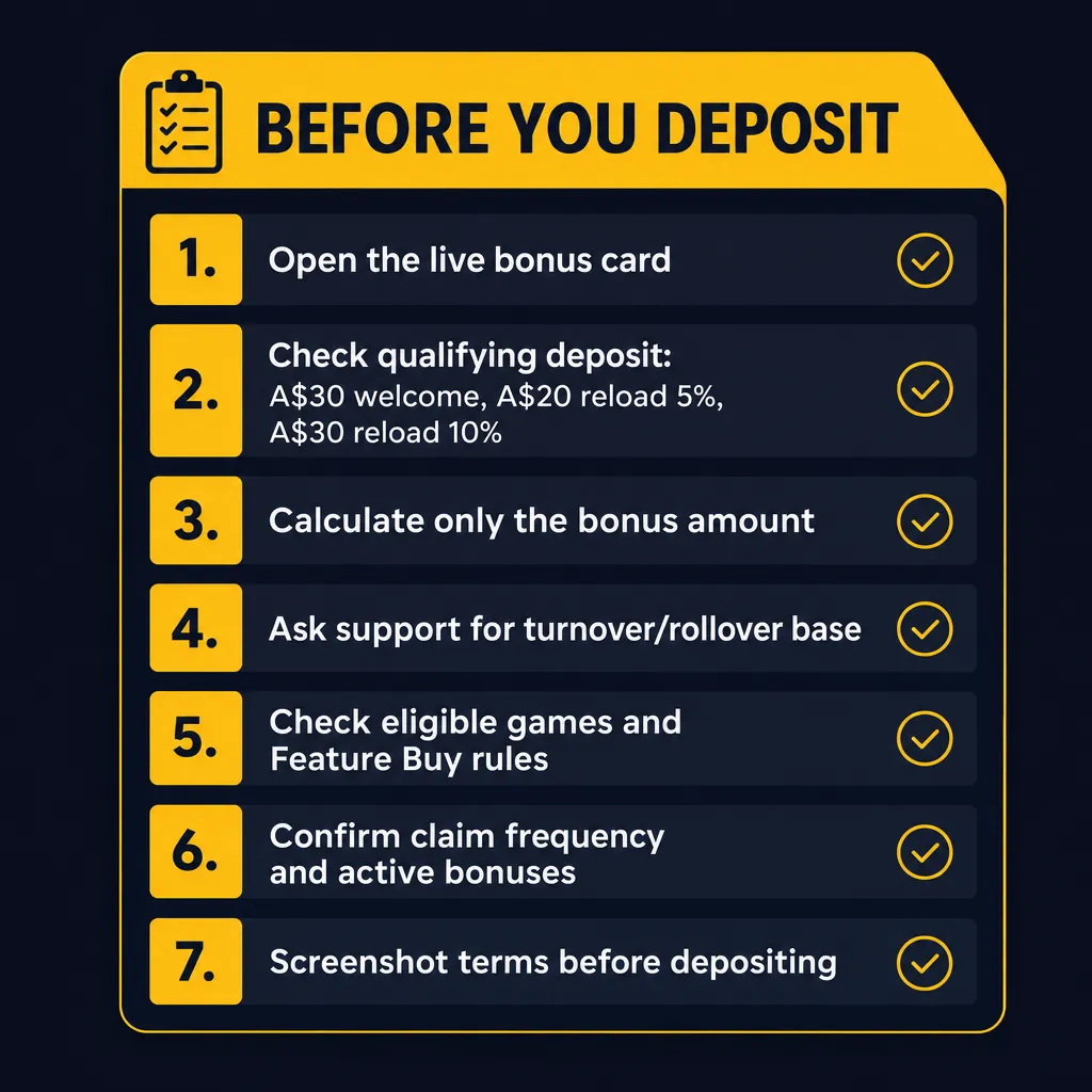 Pre-deposit checklist for Kaboom77 bonus terms