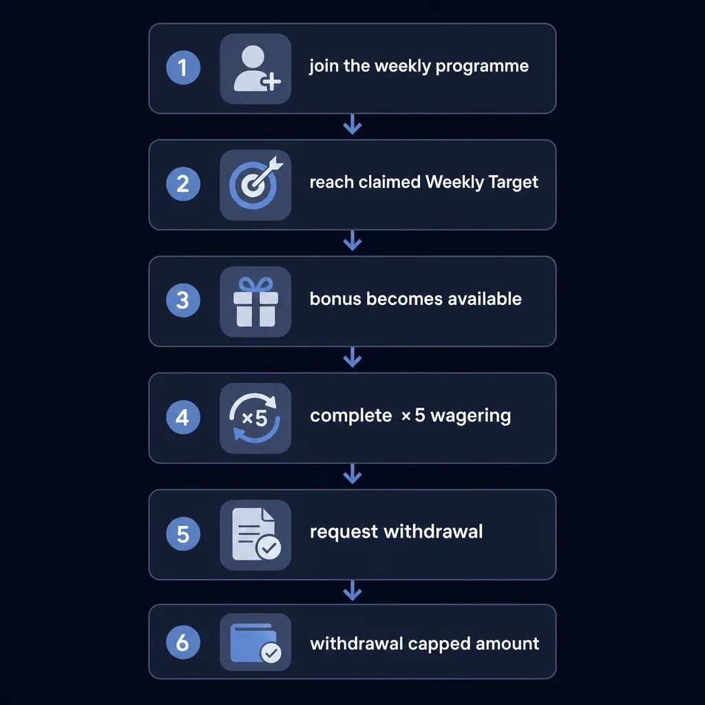 Steps to claim a Kaboom77 Weekly Achievement bonus