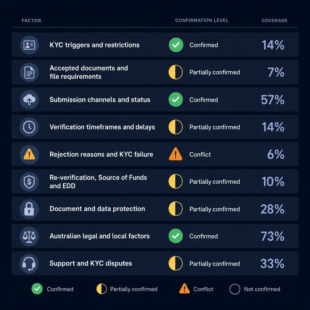 Summary chart of nine Kaboom77 verification checks and their confirmation status