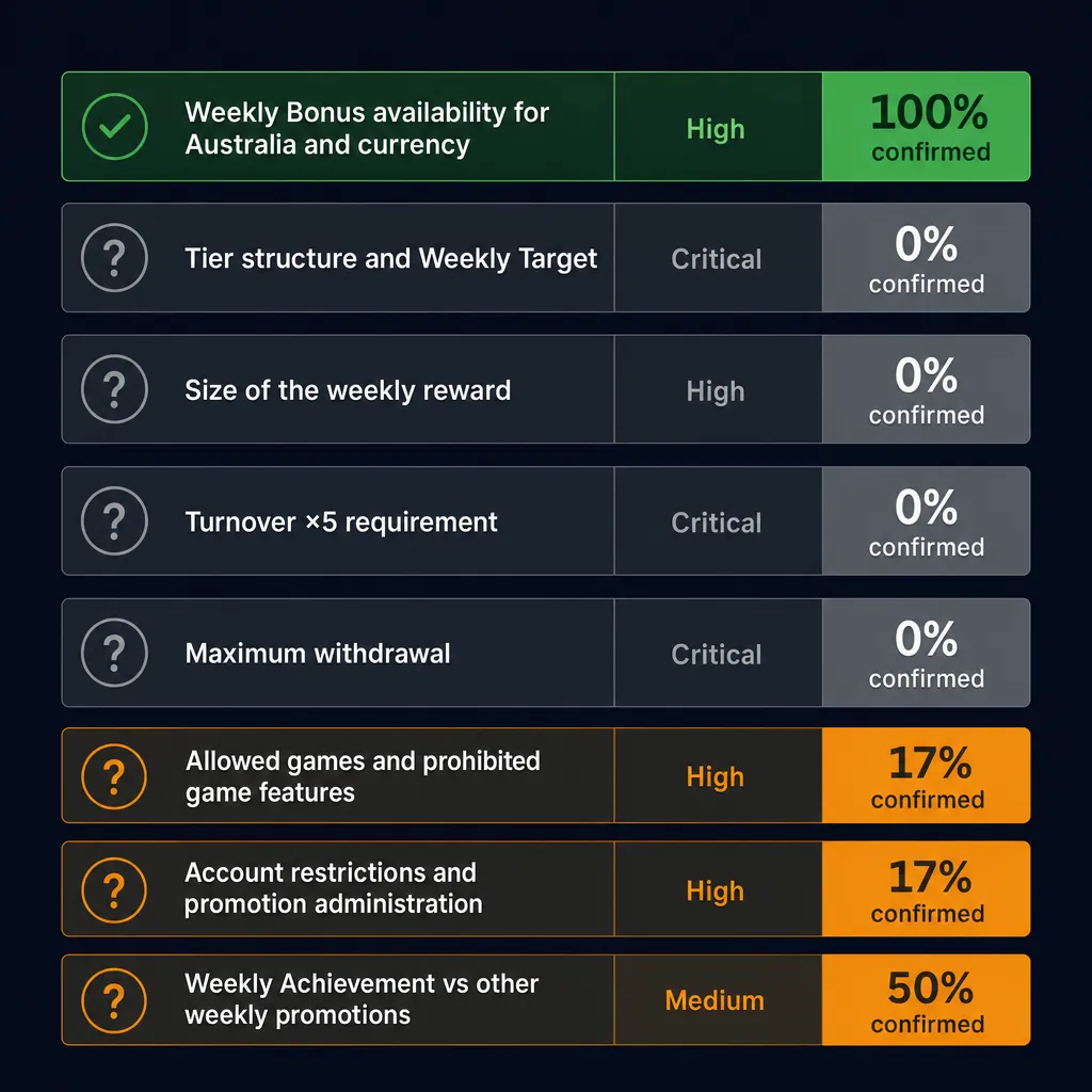 Visual breakdown of eight Kaboom77 weekly bonus decision factors